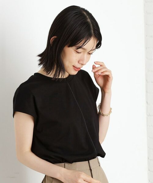 THE SHOP TK / ザ ショップ ティーケー カットソー | 合皮パイピングフレンチTシャツ【洗える】 | 詳細5