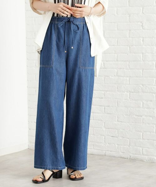 THE SHOP TK/ザ ショップ ティーケー デニムイージーワイドパンツ【洗える】 ネイビー(094) 13(L) THE SHOP TK/ザ ショップ ティーケー デニムイージーワイドパンツ【洗える】 ネイビー(094) 13(L)