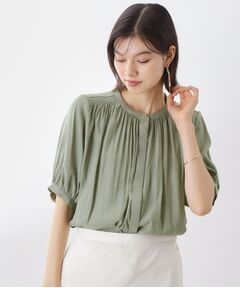 THE SHOP TK / ザ ショップ ティーケー シャツ・ブラウス | 【インしなくも決まる】サテンギャザー5分袖ブラウス