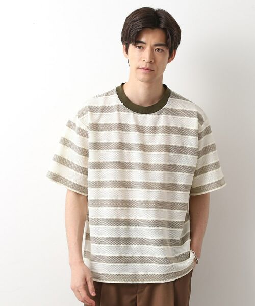 THE SHOP TK/ザ ショップ ティーケー 変形ボーダー半袖Tシャツ【洗濯機OK】 カーキ(327) 03(L) THE SHOP TK/ザ ショップ ティーケー 変形ボーダー半袖Tシャツ【洗濯機OK】 カーキ(327) 03(L)