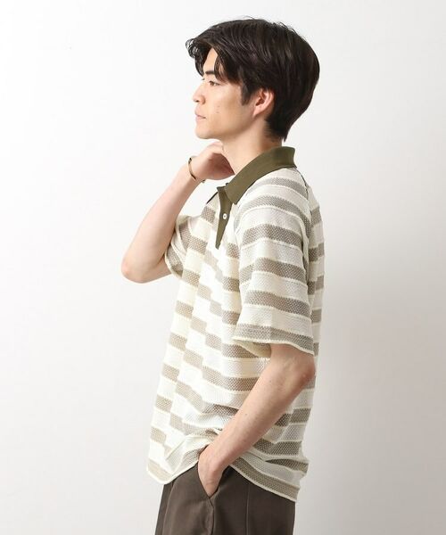 THE SHOP TK / ザ ショップ ティーケー カットソー | 変形ボーダーポロシャツ【洗濯機OK】 | 詳細1