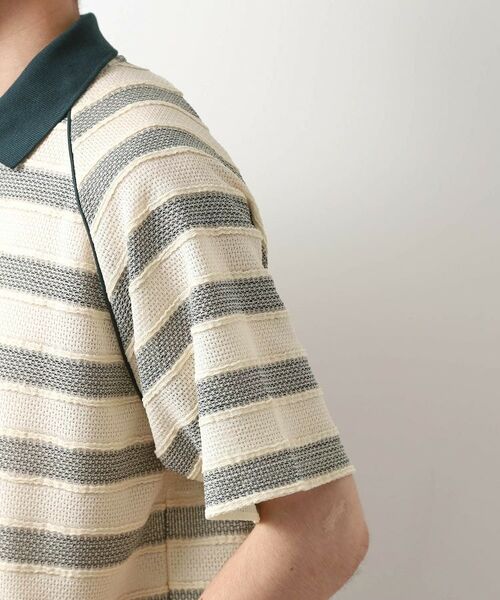 THE SHOP TK / ザ ショップ ティーケー カットソー | 変形ボーダーポロシャツ【洗濯機OK】 | 詳細17