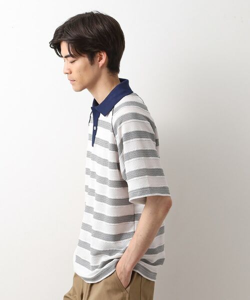 THE SHOP TK / ザ ショップ ティーケー カットソー | 変形ボーダーポロシャツ【洗濯機OK】 | 詳細5