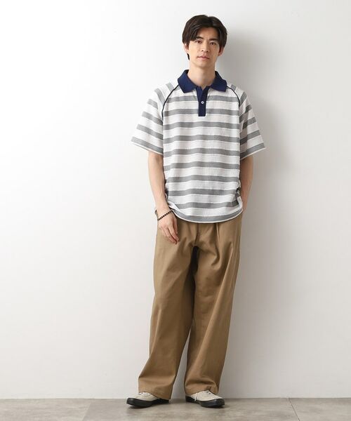 THE SHOP TK / ザ ショップ ティーケー カットソー | 変形ボーダーポロシャツ【洗濯機OK】 | 詳細7