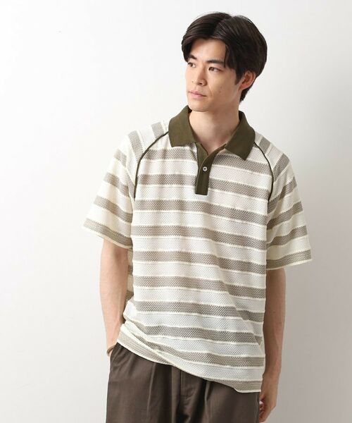 THE SHOP TK/ザ ショップ ティーケー 変形ボーダーポロシャツ【洗濯機OK】 カーキ(327) 02(M) THE SHOP TK/ザ ショップ ティーケー 変形ボーダーポロシャツ【洗濯機OK】 カーキ(327) 02(M)