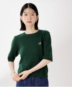 THE SHOP TK / ザ ショップ ティーケー ニット・セーター | ワンポイント刺繍ケーブル半袖ニット【洗濯機OK】