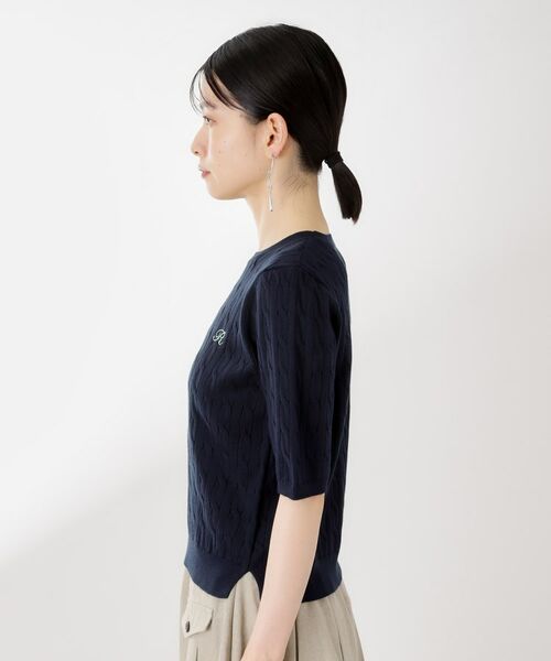 THE SHOP TK / ザ ショップ ティーケー ニット・セーター | ワンポイント刺繍ケーブル半袖ニット【洗濯機OK】 | 詳細14