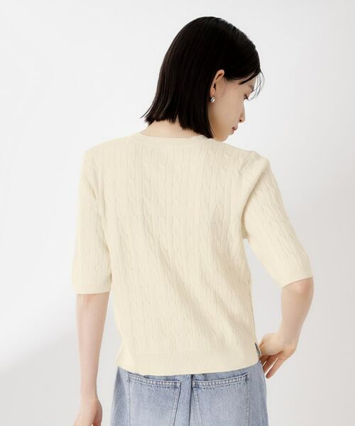 THE SHOP TK / ザ ショップ ティーケー ニット・セーター | ワンポイント刺繍ケーブル半袖ニット【洗濯機OK】 | 詳細2