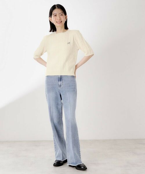 THE SHOP TK / ザ ショップ ティーケー ニット・セーター | ワンポイント刺繍ケーブル半袖ニット【洗濯機OK】 | 詳細3