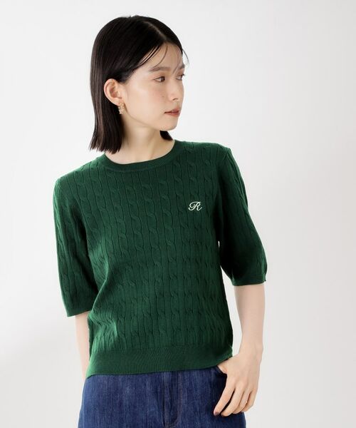 THE SHOP TK / ザ ショップ ティーケー ニット・セーター | ワンポイント刺繍ケーブル半袖ニット【洗濯機OK】 | 詳細5