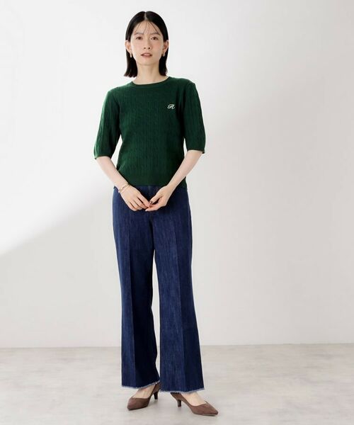 THE SHOP TK / ザ ショップ ティーケー ニット・セーター | ワンポイント刺繍ケーブル半袖ニット【洗濯機OK】 | 詳細7