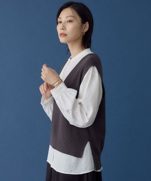 THE SHOP TK / ザ ショップ ティーケー シャツ・ブラウス | 【着るだけでコーディネートが決まる】ニットベスト＆ブラウスセット/洗濯機OK | 詳細3