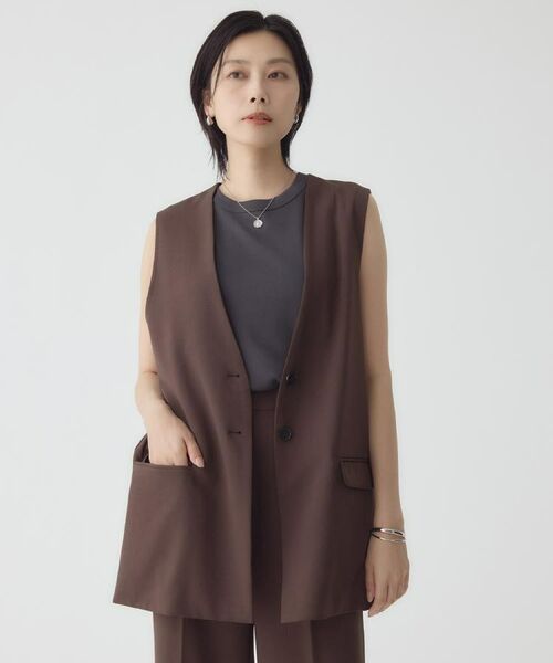 THE SHOP TK / ザ ショップ ティーケー ベスト | ノーカラージレ【セットアップ可/洗濯機OK】 | 詳細2