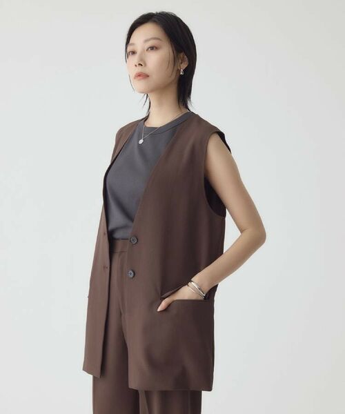 THE SHOP TK / ザ ショップ ティーケー ベスト | ノーカラージレ【セットアップ可/洗濯機OK】 | 詳細3