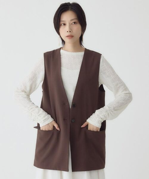 THE SHOP TK / ザ ショップ ティーケー ベスト | ノーカラージレ【セットアップ可/洗濯機OK】 | 詳細7