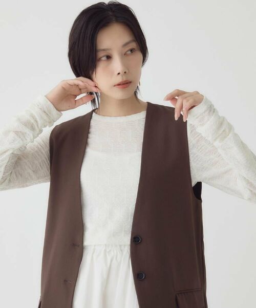 THE SHOP TK / ザ ショップ ティーケー ベスト | ノーカラージレ【セットアップ可/洗濯機OK】 | 詳細8