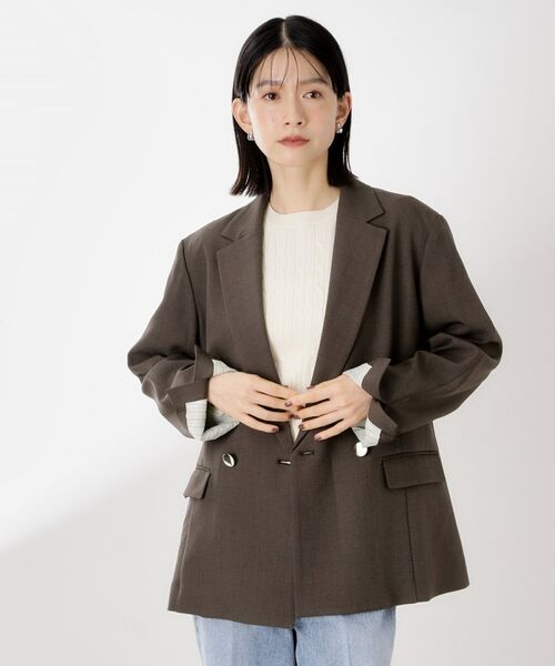 THE SHOP TK / ザ ショップ ティーケー テーラードジャケット | 【今羽織るなら】ダブルブレストジャケット【セットアップ可/洗える】(ブラウン(044))