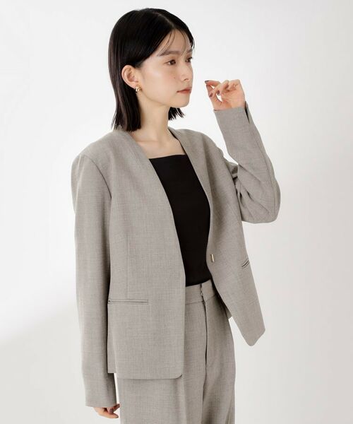 THE SHOP TK / ザ ショップ ティーケー ノーカラージャケット | ビジネスノーカラージャケット【セットアップ可/洗える】/CAVIANシリーズ | 詳細5