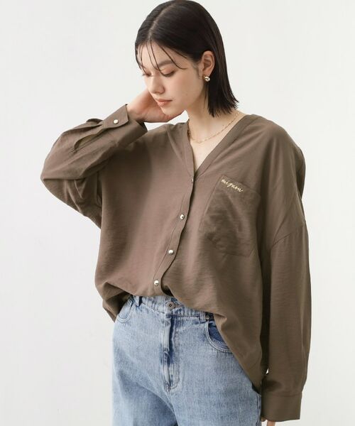 THE SHOP TK / ザ ショップ ティーケー シャツ・ブラウス | 刺繍ポケットオーバーシャツ【体型カバー/洗濯機OK】 | 詳細9