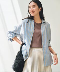 THE SHOP TK / ザ ショップ ティーケー シャツ・ブラウス | 【後ろ姿もサマになる】ストライプ バックシャーリングシャツ/体型カバー/洗える