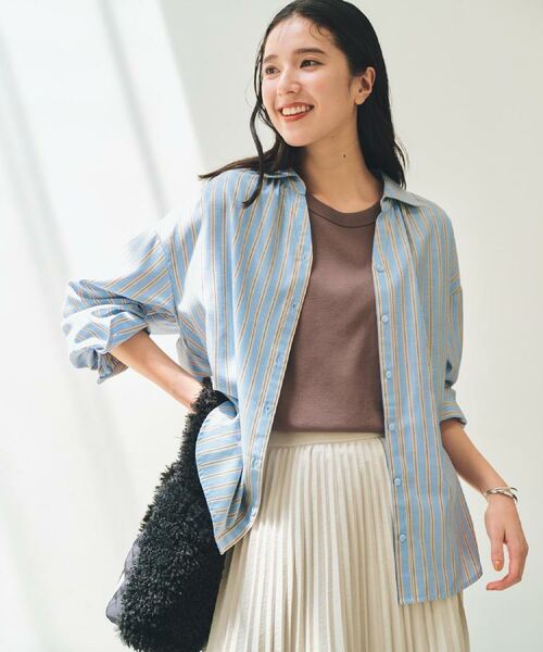 THE SHOP TK / ザ ショップ ティーケー シャツ・ブラウス | 【後ろ姿もサマになる】ストライプ バックシャーリングシャツ/体型カバー/洗える(ブルー(391))