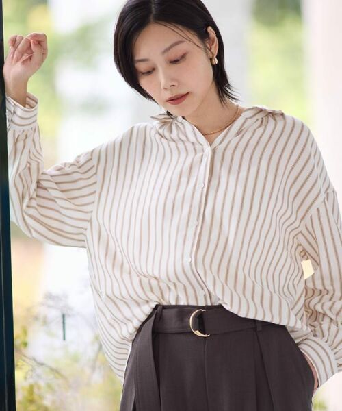THE SHOP TK / ザ ショップ ティーケー シャツ・ブラウス | 【後ろ姿もサマになる】ストライプ バックシャーリングシャツ/体型カバー/洗える(アイボリー(304))