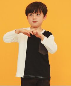 THE SHOP TK / ザ ショップ ティーケー Tシャツ | 【110-160/洗濯機OK】切り替え長袖Tシャツ