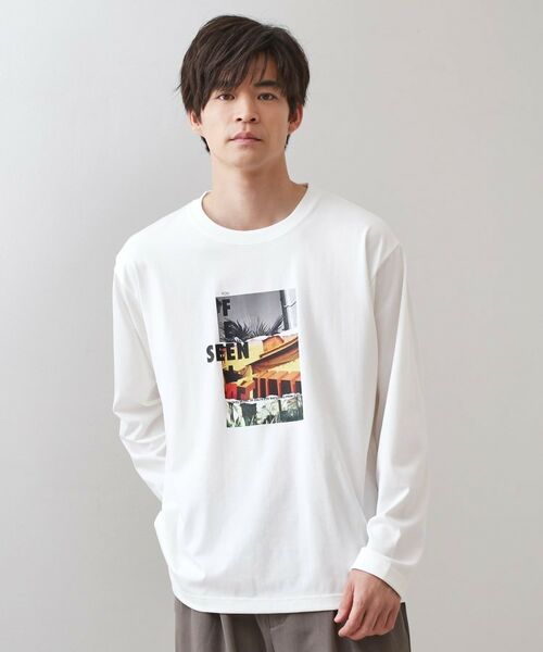 THE SHOP TK/ザ ショップ ティーケー フォトグラフプリント長袖Tシャツ【洗濯機OK】 オフホワイト(603) 02(M) THE SHOP TK/ザ ショップ ティーケー フォトグラフプリント長袖Tシャツ【洗濯機OK】 オフホワイト(603) 02(M)