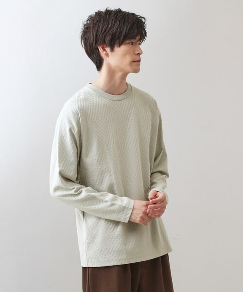 THE SHOP TK/ザ ショップ ティーケー リンクスジャカード長袖Tシャツ【サスティナブル素材使用/洗濯機OK】 ライトグレー(011) 04(LL)