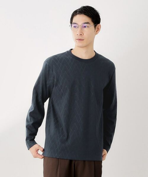 THE SHOP TK/ザ ショップ ティーケー リンクスジオメトリック長袖Tシャツ【サスティナブル素材使用/洗濯機OK】 ネイビー(094) 01(S) THE SHOP TK/ザ ショップ ティーケー リンクスジオメトリック長袖Tシャツ【サスティナブル素材使用/洗濯機OK】 ネイビー(094) 01(S)