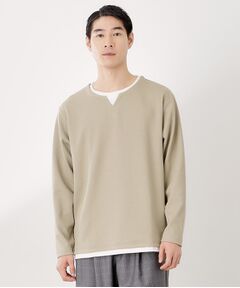 THE SHOP TK / ザ ショップ ティーケー カットソー | 【一枚でコーディネートが完成！】レイヤード風キーネック長袖Tシャツ 洗濯機OK