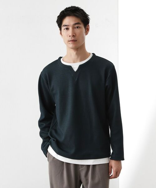 THE SHOP TK / ザ ショップ ティーケー カットソー | 【一枚でコーディネートが完成！】レイヤード風キーネック長袖Tシャツ 洗濯機OK | 詳細1