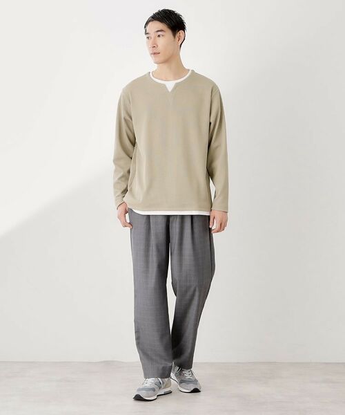 THE SHOP TK / ザ ショップ ティーケー カットソー | 【一枚でコーディネートが完成！】レイヤード風キーネック長袖Tシャツ 洗濯機OK | 詳細11