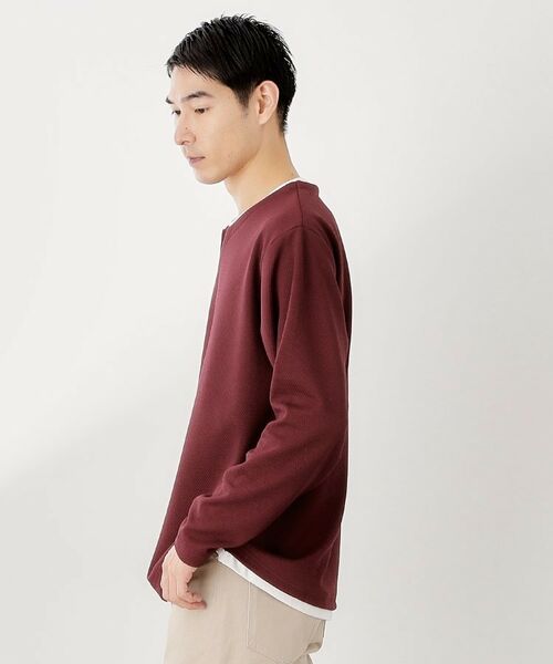 THE SHOP TK / ザ ショップ ティーケー カットソー | 【一枚でコーディネートが完成！】レイヤード風キーネック長袖Tシャツ 洗濯機OK | 詳細13