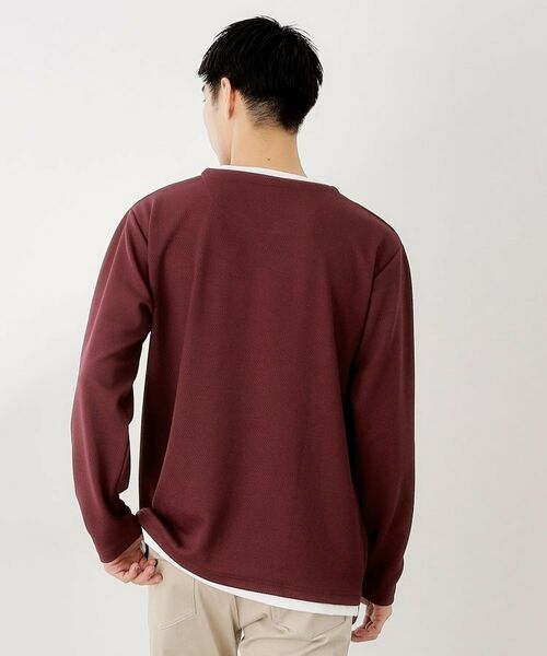 THE SHOP TK / ザ ショップ ティーケー カットソー | 【一枚でコーディネートが完成！】レイヤード風キーネック長袖Tシャツ 洗濯機OK | 詳細14