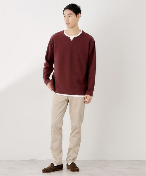 THE SHOP TK / ザ ショップ ティーケー カットソー | 【一枚でコーディネートが完成！】レイヤード風キーネック長袖Tシャツ 洗濯機OK | 詳細15