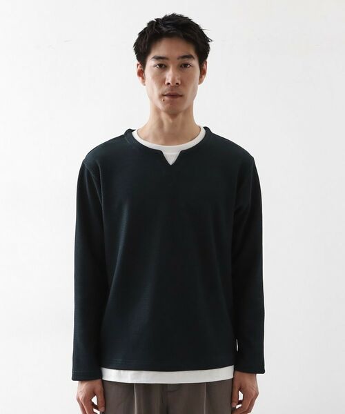 THE SHOP TK / ザ ショップ ティーケー カットソー | 【一枚でコーディネートが完成！】レイヤード風キーネック長袖Tシャツ 洗濯機OK | 詳細17