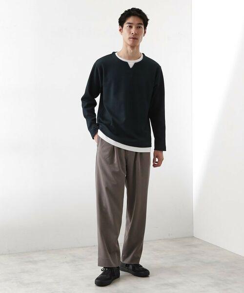 THE SHOP TK / ザ ショップ ティーケー カットソー | 【一枚でコーディネートが完成！】レイヤード風キーネック長袖Tシャツ 洗濯機OK | 詳細2