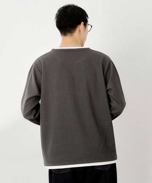 THE SHOP TK / ザ ショップ ティーケー カットソー | 【一枚でコーディネートが完成！】レイヤード風キーネック長袖Tシャツ 洗濯機OK | 詳細6