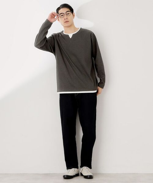 THE SHOP TK / ザ ショップ ティーケー カットソー | 【一枚でコーディネートが完成！】レイヤード風キーネック長袖Tシャツ 洗濯機OK | 詳細7