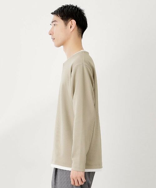 THE SHOP TK / ザ ショップ ティーケー カットソー | 【一枚でコーディネートが完成！】レイヤード風キーネック長袖Tシャツ 洗濯機OK | 詳細9