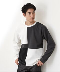 THE SHOP TK / ザ ショップ ティーケー カットソー | 【一枚で着映える】パターンブロッキング長袖Tシャツ 洗濯機OK