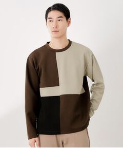 THE SHOP TK / ザ ショップ ティーケー カットソー | 【一枚で着映える】パターンブロッキング長袖Tシャツ 洗濯機OK