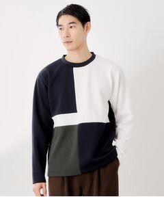 THE SHOP TK / ザ ショップ ティーケー カットソー | 【一枚で着映える】パターンブロッキング長袖Tシャツ 洗濯機OK