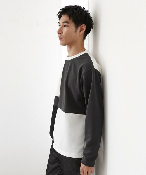 THE SHOP TK / ザ ショップ ティーケー カットソー | 【一枚で着映える】パターンブロッキング長袖Tシャツ 洗濯機OK | 詳細1