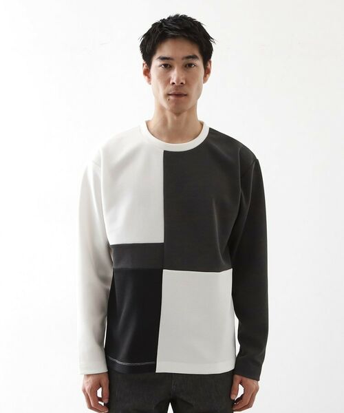 THE SHOP TK / ザ ショップ ティーケー カットソー | 【一枚で着映える】パターンブロッキング長袖Tシャツ 洗濯機OK | 詳細13