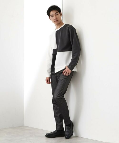 THE SHOP TK / ザ ショップ ティーケー カットソー | 【一枚で着映える】パターンブロッキング長袖Tシャツ 洗濯機OK | 詳細2