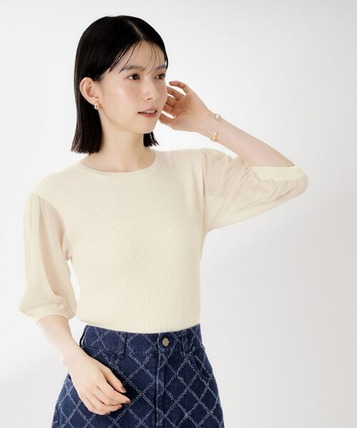 THE SHOP TK / ザ ショップ ティーケー ニット・セーター | シアーパフ袖ニット【洗濯機OK】 | 詳細1