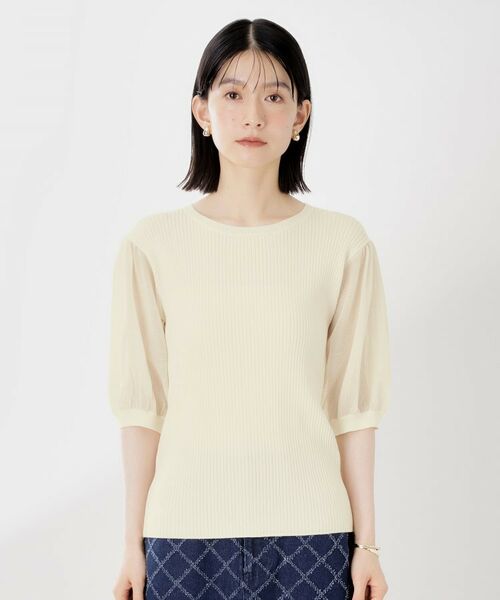 THE SHOP TK / ザ ショップ ティーケー ニット・セーター | シアーパフ袖ニット【洗濯機OK】 | 詳細13