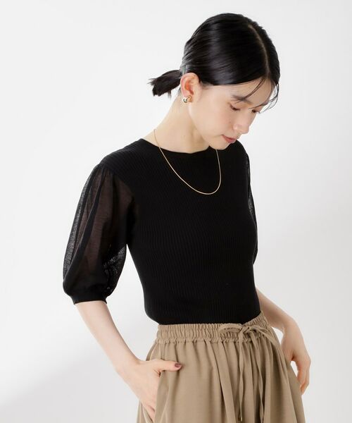 THE SHOP TK / ザ ショップ ティーケー ニット・セーター | シアーパフ袖ニット【洗濯機OK】 | 詳細2